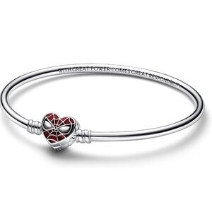 Pandora Silver Heart Bracelet with Red and Black Design